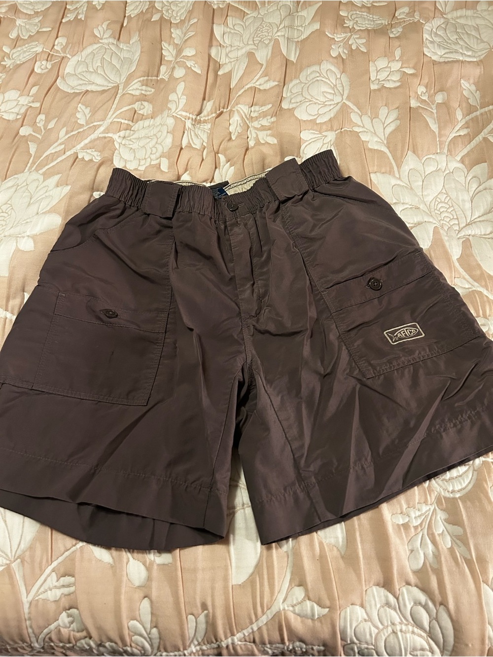 AFTCO Men's Dark Brown Cargo Shorts with Elastic Waist